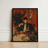 Black-framed Artwork Stylized Portrait Man Ornate Dark Suit Gay Vampire Prince, Vampiric Embodiment, Queer Aristocracy