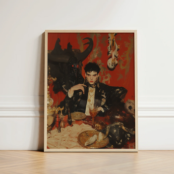 Framed Portrait Man Ornate Black Suit Gold Accents Gay Vampire Prince, Vampiric Embodiment, Queer Aristocracy