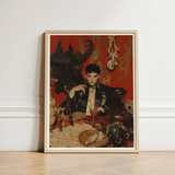 Framed Art Print Dark-haired Man Ornate Black Gold Gay Vampire Prince, Vampiric Embodiment, Queer Aristocracy