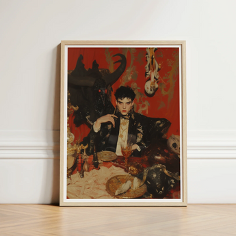 Framed Art Print Dark-haired Man Ornate Black Gold Gay Vampire Prince, Vampiric Embodiment, Queer Aristocracy