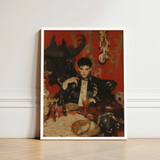 Framed Artwork Darkly Stylized Portrait Man Ornate Black Gay Vampire Prince, Vampiric Embodiment, Queer Aristocracy