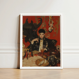 Framed Artwork Stylized Portrait Man Ornate Black Gold Gay Vampire Prince, Vampiric Embodiment, Queer Aristocracy