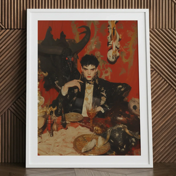 Magnus - Gay Vampire Prince Art Print / Canvas White Framed Art Print Man Ornate Black Gold Gay Vampire Prince, Vampiric Embodiment, Queer