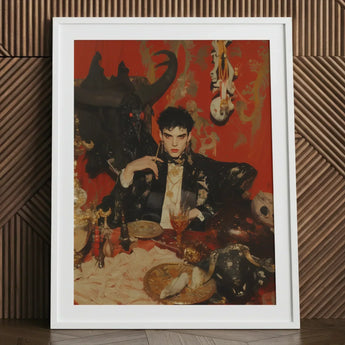 Magnus - Gay Vampire Prince Art Print / Canvas White Framed Man Ornate Black Gold, Vampiric Embodiment, Queer Aristocracy Prints
