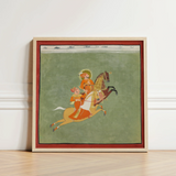 Framed Traditional Indian Miniature Painting Two Figures Ornate Maharana Ari Singh, Flat Mineral Ground, Mewar Court Portrait, Jugarsi’s