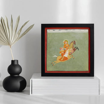 Maharana Ari Singh of Mewar Riding with a Companion Art Print / Canvas Framed Traditional Indian Miniature Painting Rider Horseback Set,
