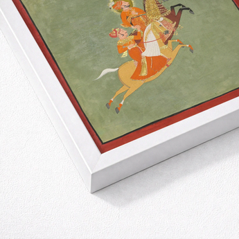 Framed Artwork Vibrant Traditional Indian Miniature Painting Riders Maharana Ari Singh, Flat Mineral Ground, Mewar Court Portrait,