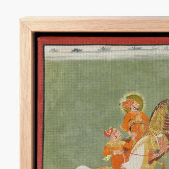 Framed Traditional Indian Miniature Painting Figures Ornate Orange Maharana Ari Singh, Flat Mineral Ground, Mewar Court Portrait, Jugarsi’s