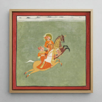 Maharana Ari Singh of Mewar Riding with a Companion Art Print / Canvas Square-framed Traditional Indian Miniature Painting Two Figures
