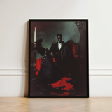 Black-framed Portrait Man Formal Attire Seated Ornate Throne Gay Black Vampire, Art, Print