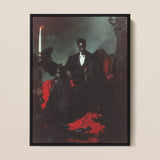 Maharet - Gay Black Vampire Art Print / Canvas Black-framed Portrait Dark-skinned Man Formal Attire Seated Ornate Gay Black Vampire,