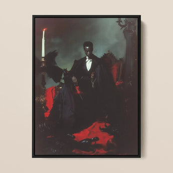 Maharet - Gay Black Vampire Art Print / Canvas Black-framed Portrait Dark-skinned Man Formal Attire Seated Ornate Gay Black Vampire,