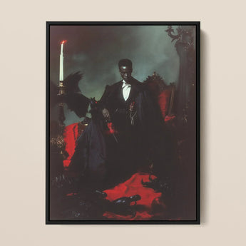 Maharet - Gay Black Vampire Art Print / Canvas Black-framed Portrait Dark-skinned Man Formal Attire Seated Ornate, Prints