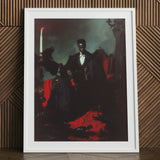 Maharet - Gay Black Vampire Art Print / Canvas White-framed Portrait Dark-skinned Man Formal Attire Seated, Prints
