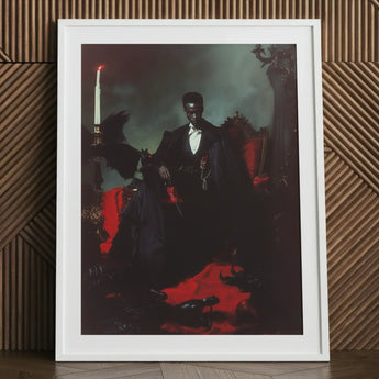 Maharet - Gay Black Vampire Art Print / Canvas White-framed Portrait Dark-skinned Man Formal Attire Seated, Prints