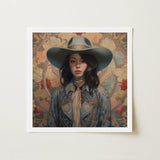 Mahsuri - Lesbian Japanese Cowgirl Art Print / Canvas Square-framed Artwork Woman Wide-brimmed Gray Cowboy Hat Detailed Elegant Outlaw