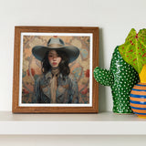 Mahsuri - Lesbian Japanese Cowgirl Art Print / Canvas Framed Artwork Figure Wide-brimmed Hat Necktie Muted Floral Elegant Outlaw Reminding,