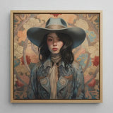 Mahsuri - Lesbian Japanese Cowgirl Art Print / Canvas Framed Portrait Woman Wide-brimmed Hat Embroidered Jacket Set Elegant Outlaw