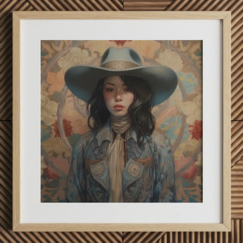 Mahsuri - Lesbian Japanese Cowgirl Art Print / Canvas Wooden Framed Artwork Cowboy Theme Person Western Attire Elegant Outlaw Reminding,