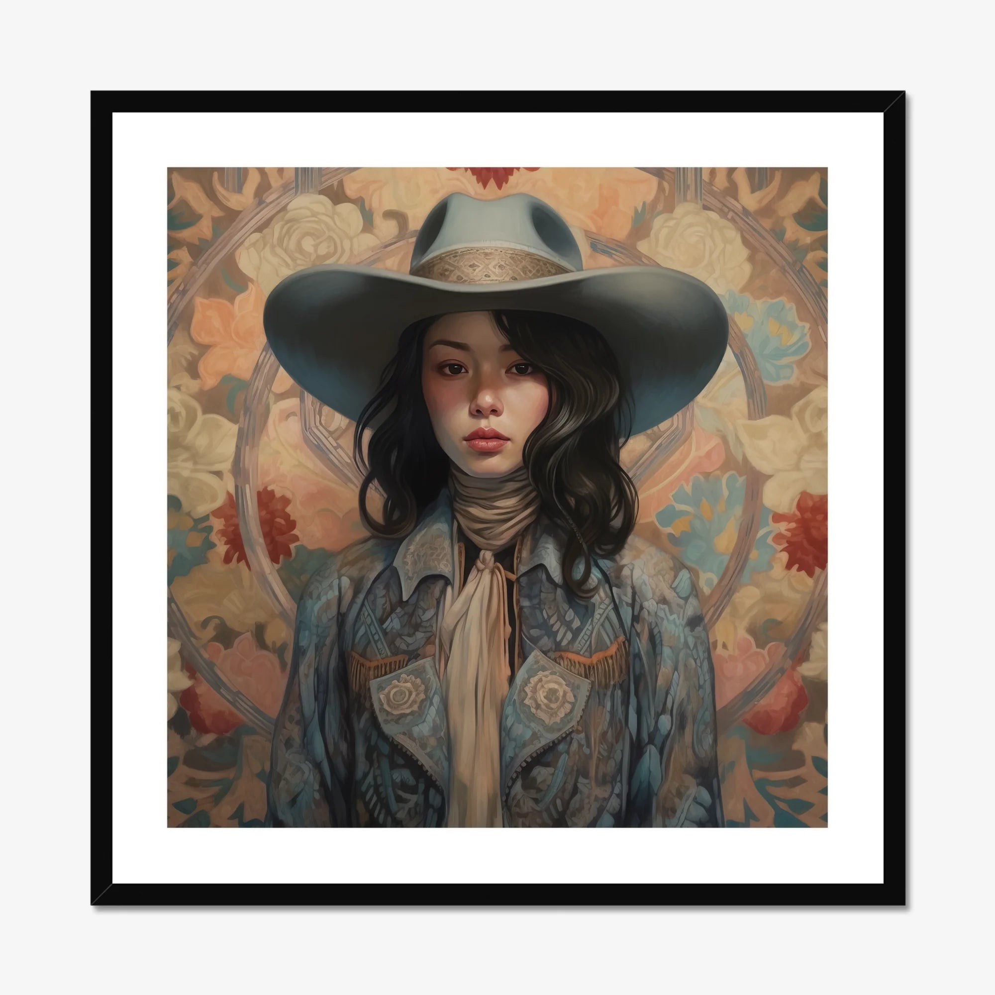 Mahsuri - Lesbian Japanese Cowgirl Art Print, Framed Portrait Woman Cowboy Hat