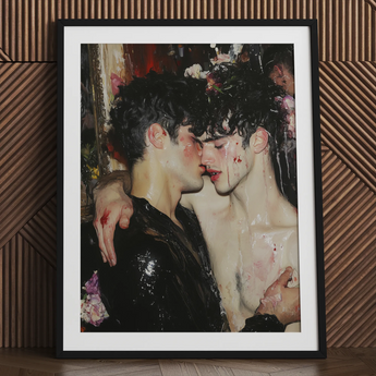 Makeup - Tirage d’art de couple masculin gay néobaroque / Toile, 24x32’’ / 61x81cm / Cadre noir / Passe-partout, œuvre visuelle, Toby Leon
