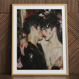 Makeup - Tirage d’art de couple masculin gay néobaroque / Toile, 24x32’’ / 61x81cm / Cadre naturel / Passe-partout, œuvre visuelle, Toby Leon