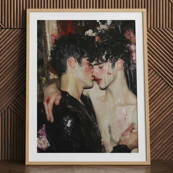 Makeup - Tirage d’art de couple masculin gay néobaroque / Toile, 24x32’’ / 61x81cm / Cadre naturel / Passe-partout, œuvre visuelle, Toby Leon