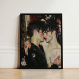 Black-framed Artwork Two Figures Intimate Embrace Rendered Glossy Gay Male Couple, Art, Print