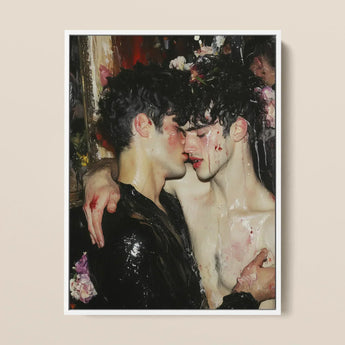 Makeup - Neo-baroque Gay Male Couple Art Print / Canvas Framed Two Men Intimate Embrace Skin, Prints