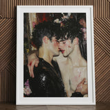 Makeup - Neo-baroque Gay Male Couple Art Print / Canvas White-framed Two Men Intimate Embrace Adorned, Prints