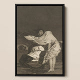 Mala Noche - Francisco De Goya Art Print / Canvas Black-framed Artwork Monochromatic Two Figures Dramatic Dynamic Poses, Suffocating Dark