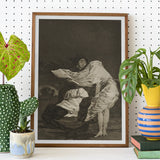 Mala Noche - Francisco De Goya Art Print / Canvas Framed Monochromatic Artwork Two Figures Drapery, Suffocating Dark Prints