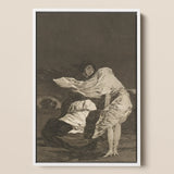 Mala Noche - Francisco De Goya Art Print / Canvas Framed Monochromatic Woman Light-toned Fabric Figure Dark Background, Suffocating Prints