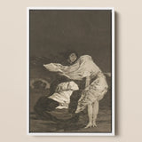 Mala Noche - Francisco De Goya Art Print / Canvas Framed Monochromatic Woman Light-toned Fabric Figure Dark Background, Suffocating Prints
