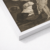 Mala Noche - Francisco De Goya Art Print / Canvas White Framed Artwork Sepia-toned Sketch Figures Dynamic Poses, Suffocating Dark Prints