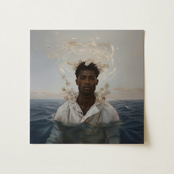 Malakai - Black Gay Maritime Explorer Art Print / Canvas Square Painting Man Dark Skin Curly Hair
