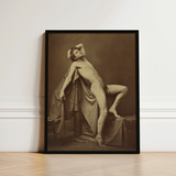 Male Figure in Repose - Gaudenzio Marconi Fine Art Print / Canvas Black-framed Sepia-toned Portrait Nude Draped Fabric, Thigh Curves,