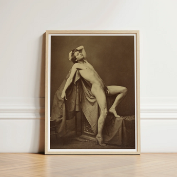 Male Figure in Repose - Gaudenzio Marconi Fine Art Print / Canvas Sepia-toned Framed Classical Nude Draped, Thigh Curves, Sunlit Ruin Prints