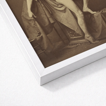 Male Figure in Repose - Gaudenzio Marconi Fine Art Print / Canvas White Framed Sepia-toned Depiction Draped Fabric, Thigh Curves, Sunlit
