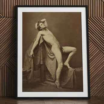 Male Figure in Repose - Gaudenzio Marconi Fine Art Print / Canvas Black Framed Nude Sepia-toned, Thigh Curves, Sunlit Ruin Prints