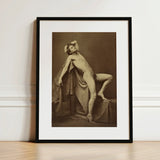 Male Figure in Repose - Gaudenzio Marconi Fine Art Print / Canvas Black-framed Sepia-toned Classical Nude Portrait, Thigh Curves, Sunlit