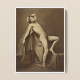 Male Figure in Repose - Gaudenzio Marconi Fine Art Print / Canvas Sepia-toned Framed Photograph Nude Posed Draped, Thigh Curves, Sunlit