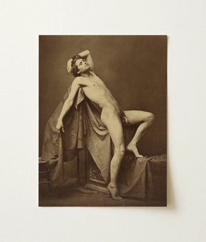 Sepia-toned Photographic Print Nude Male Figure Classical Pose Gaudenzio Marconi Fine, Thigh Curves, Sunlit Ruin