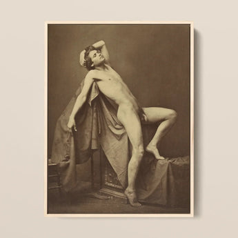 Male Figure in Repose - Gaudenzio Marconi Fine Art Print / Canvas Vintage Sepia-toned Photographic Framed Simple White Border, Thigh