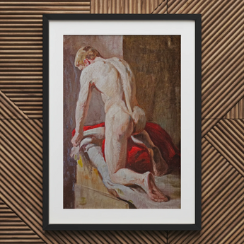 Mannelijk model gezien van achteren - Carl Budtz-møller kunstdruk / Canvas, 20x30’’ / 51x76cm / Zwart frame / Passe-partout, Posters Prints & Visual