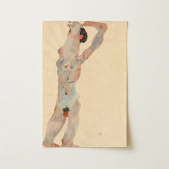 Male Nude (1912) - Egon Schiele Art Print / Canvas Soft Beige Rectangular Stylized Figure