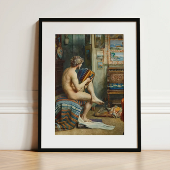Male Nude with Accordion - Julien Renevier Art Print / Canvas, 12x16’’ / 31x41cm / Black Frame / Matboard, Posters Prints & Visual Artwork,