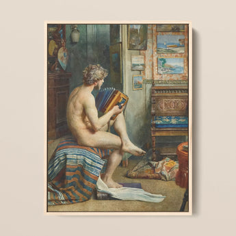 Male Nude with Accordion - Julien Renevier Art Print / Canvas, 12x16’’ / 31x41cm / Natural Frame, Posters Prints & Visual Artwork, Toby Leon