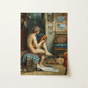 Male Nude with Accordion - Julien Renevier Art Print / Canvas, 12x16’’ / 31x41cm / Unframed / no Border, Posters Prints & Visual Artwork,
