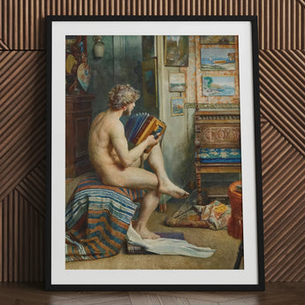 Male Nude with Accordion - Julien Renevier Art Print / Canvas Black-framed Classical Painting Man Seated Renevier’s, Gay, Prints
